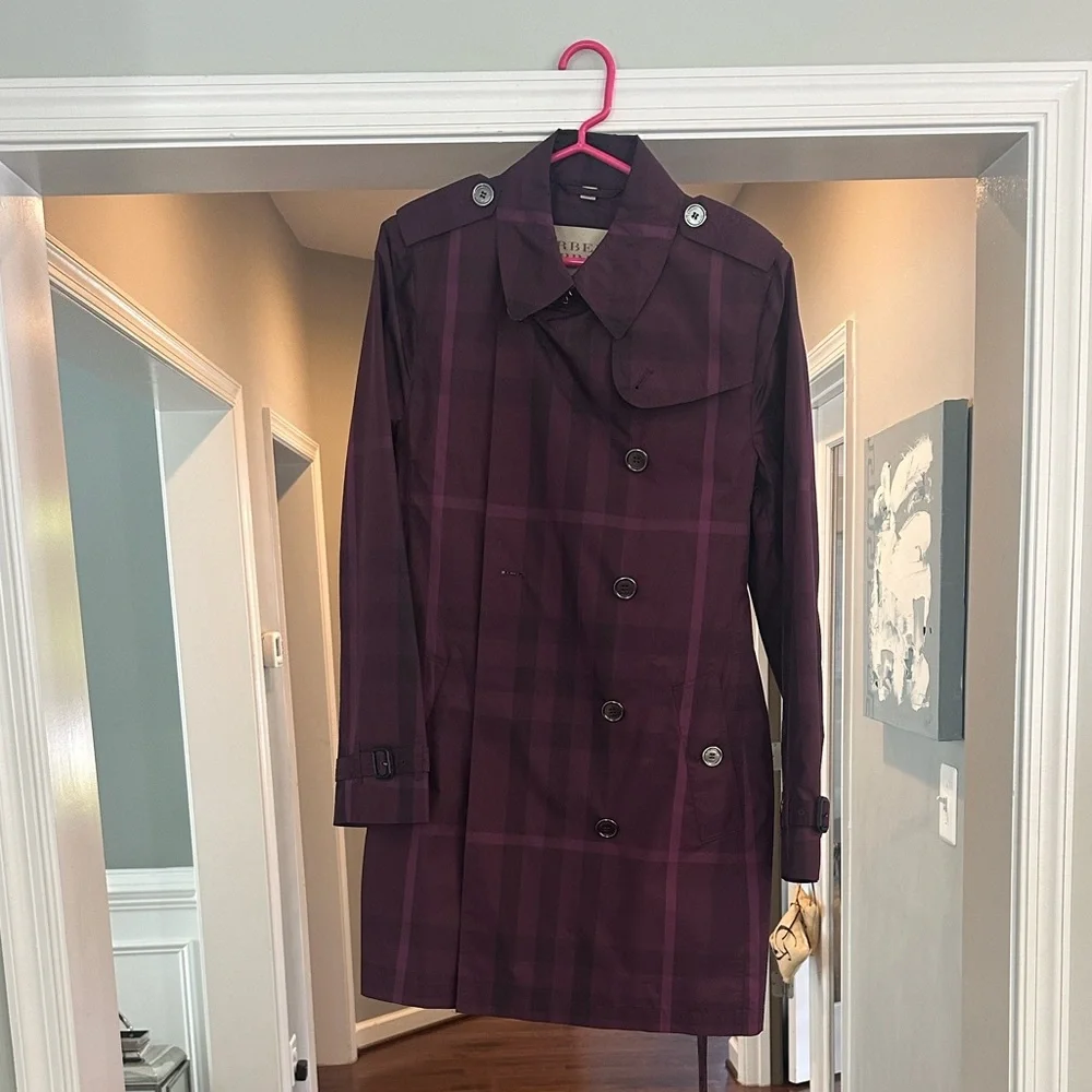 Burberry Purple Plaid Trench Coat - Picture 3 of 3